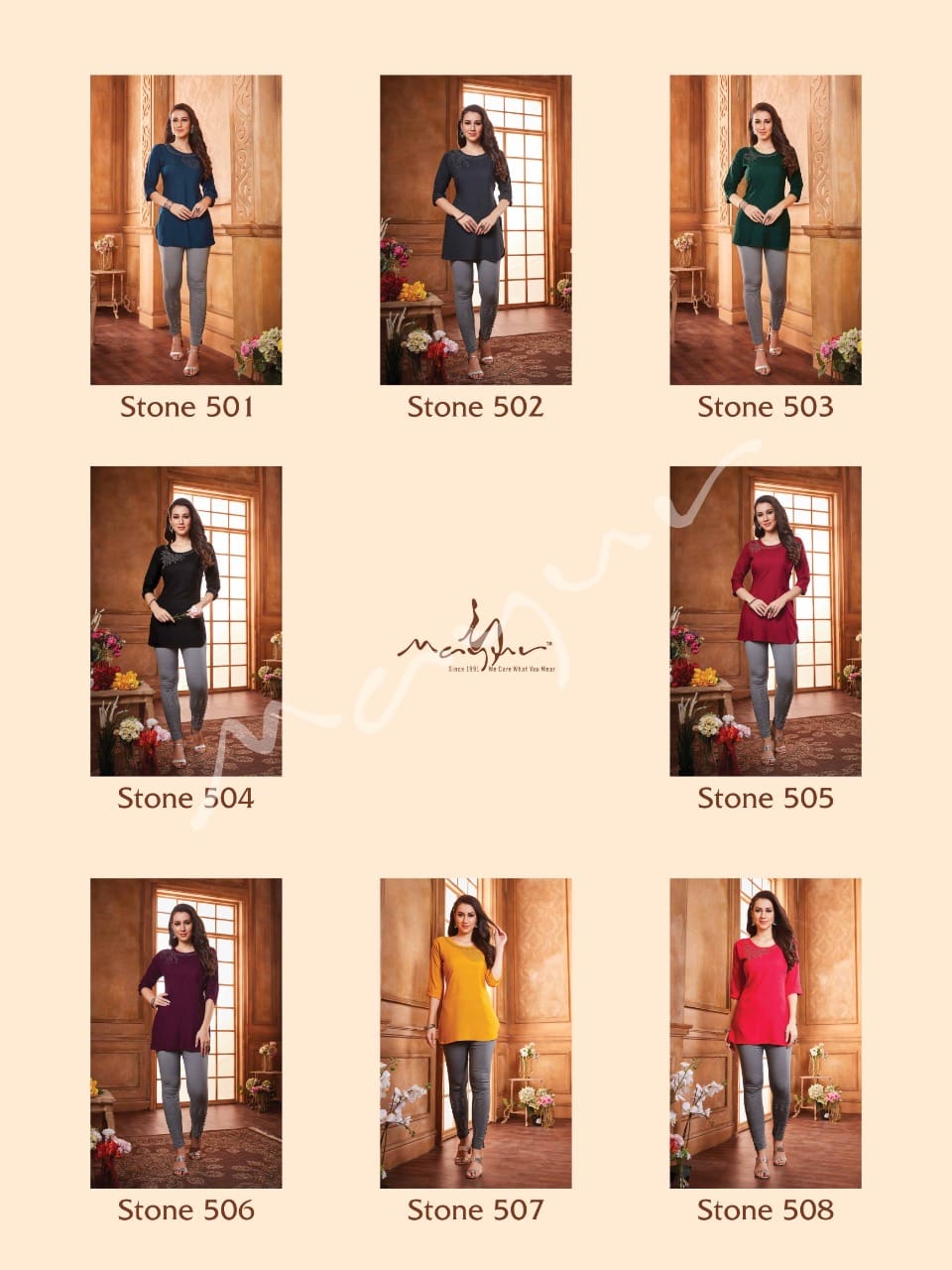 Mayur Stone 5 Ethnic Wear Fancy Denim Short Kurti With Pant Collection